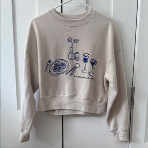 Abercrombie & Fitch Cream Sweatshirt with Blue Graphic